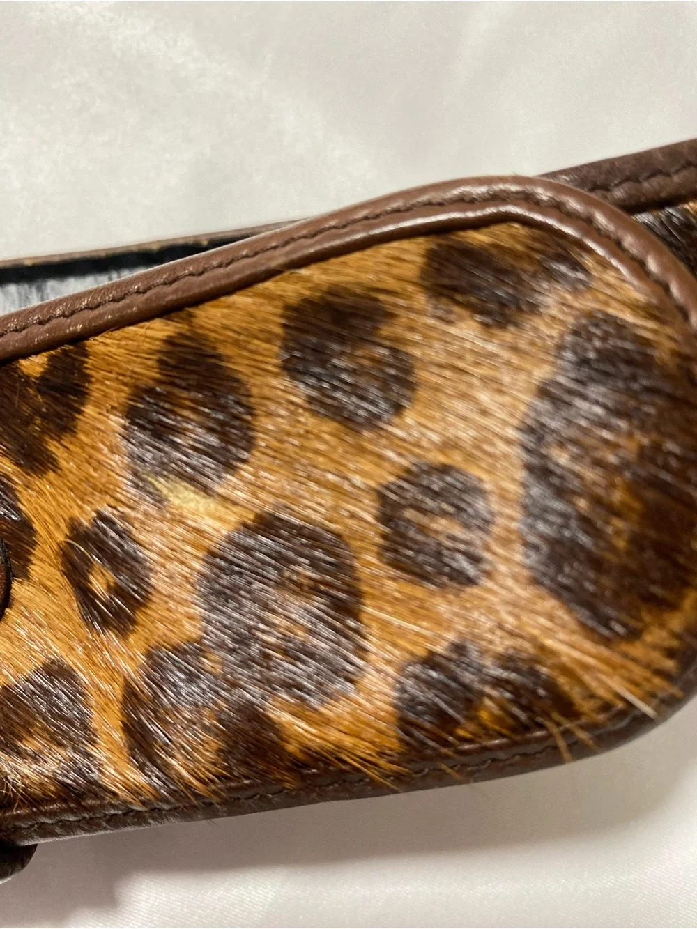 Leopard Print leather Women's Belt with Amber Accent Buckle